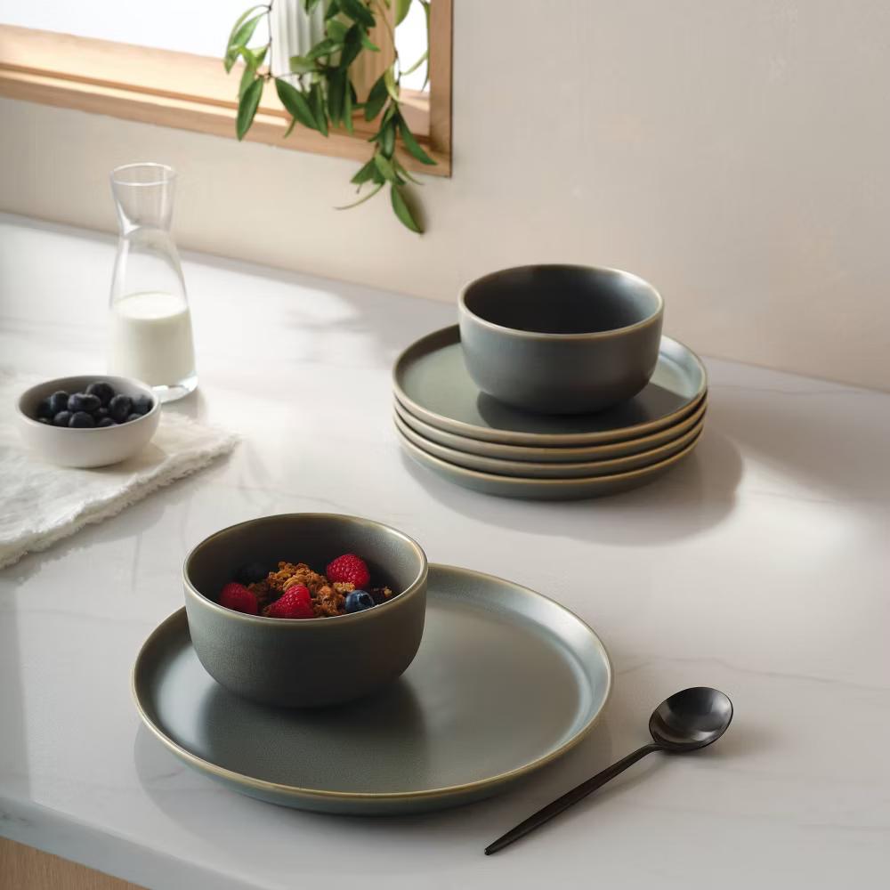 12pc Stoneware Tilley Dinnerware Set Olive Green - Image 5