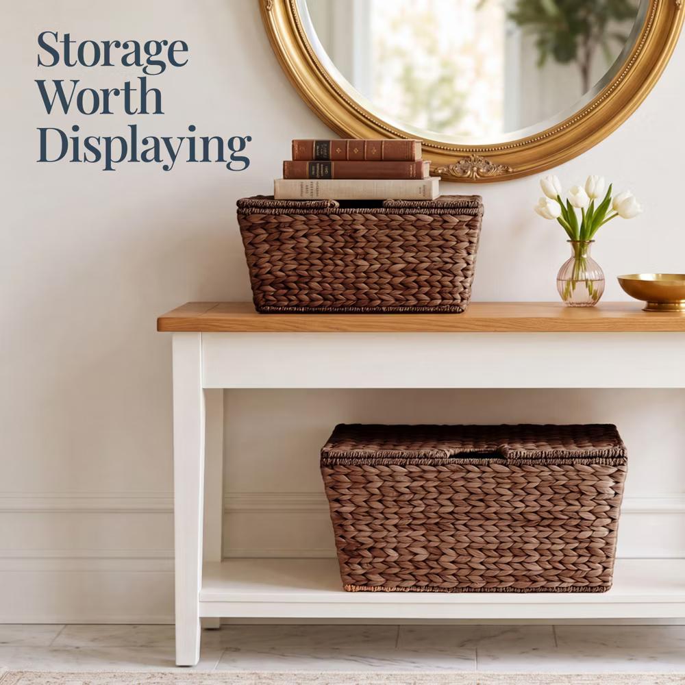 Set of 2 X-Large & Medium Woven Storage Baskets W/Lids, Hyacinth Nesting Organizer Bins - Natural - Image 5