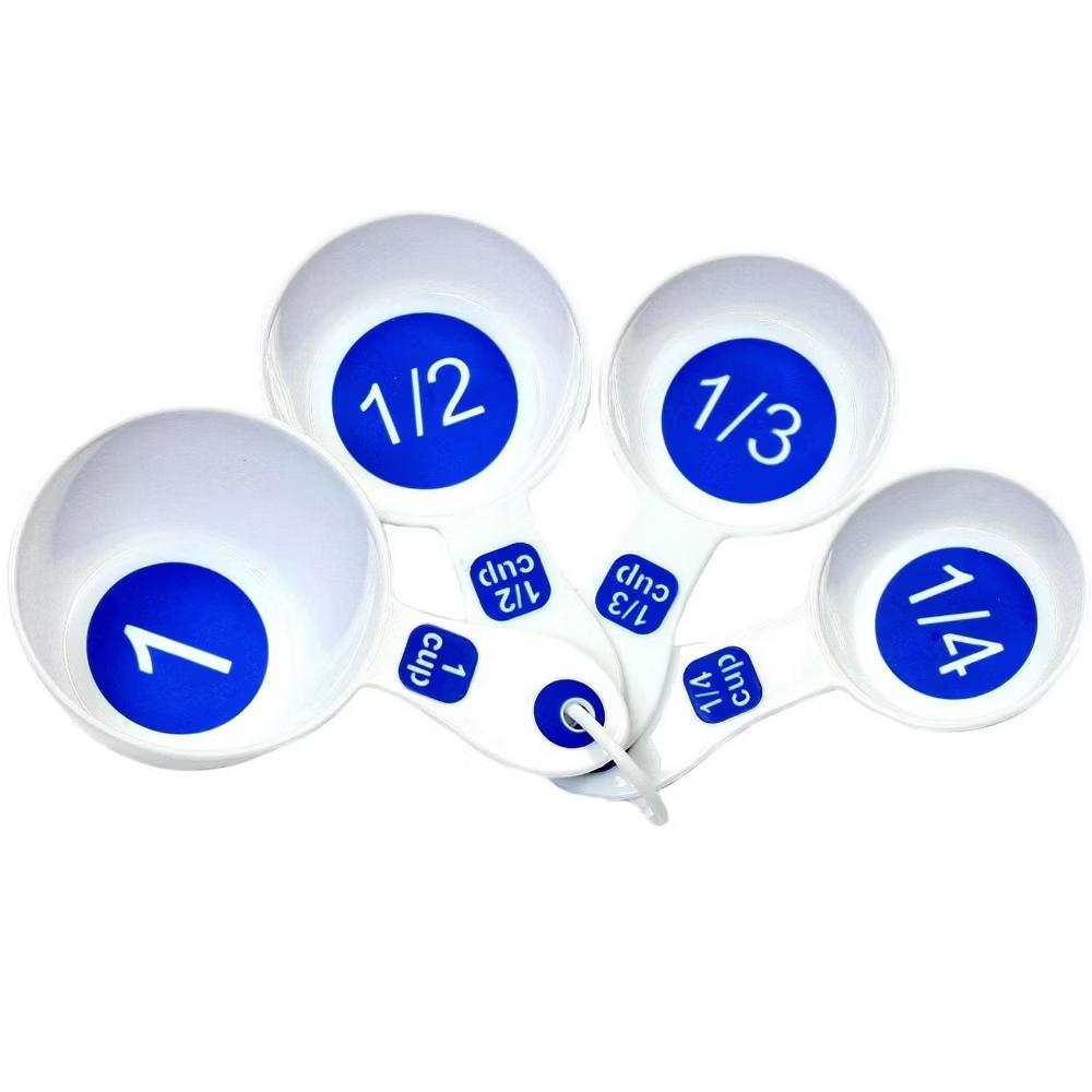 EZ-Read Large Print Plastic Measuring Cups Set, 1/4, 1/3, 1/2, and 1 Cup - White and Blue - Image 3