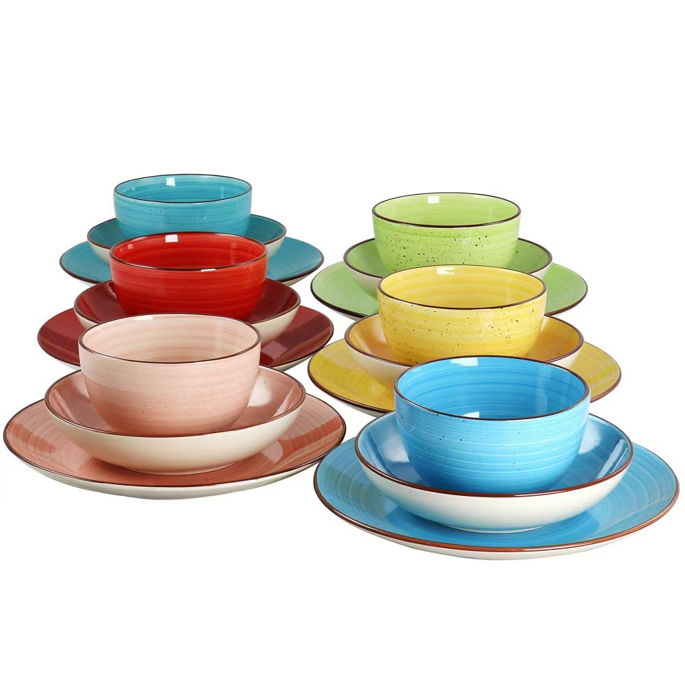 Sebastian 18 Piece Double Bowl Stoneware Dinnerware Set in Assorted Colors - Image 8