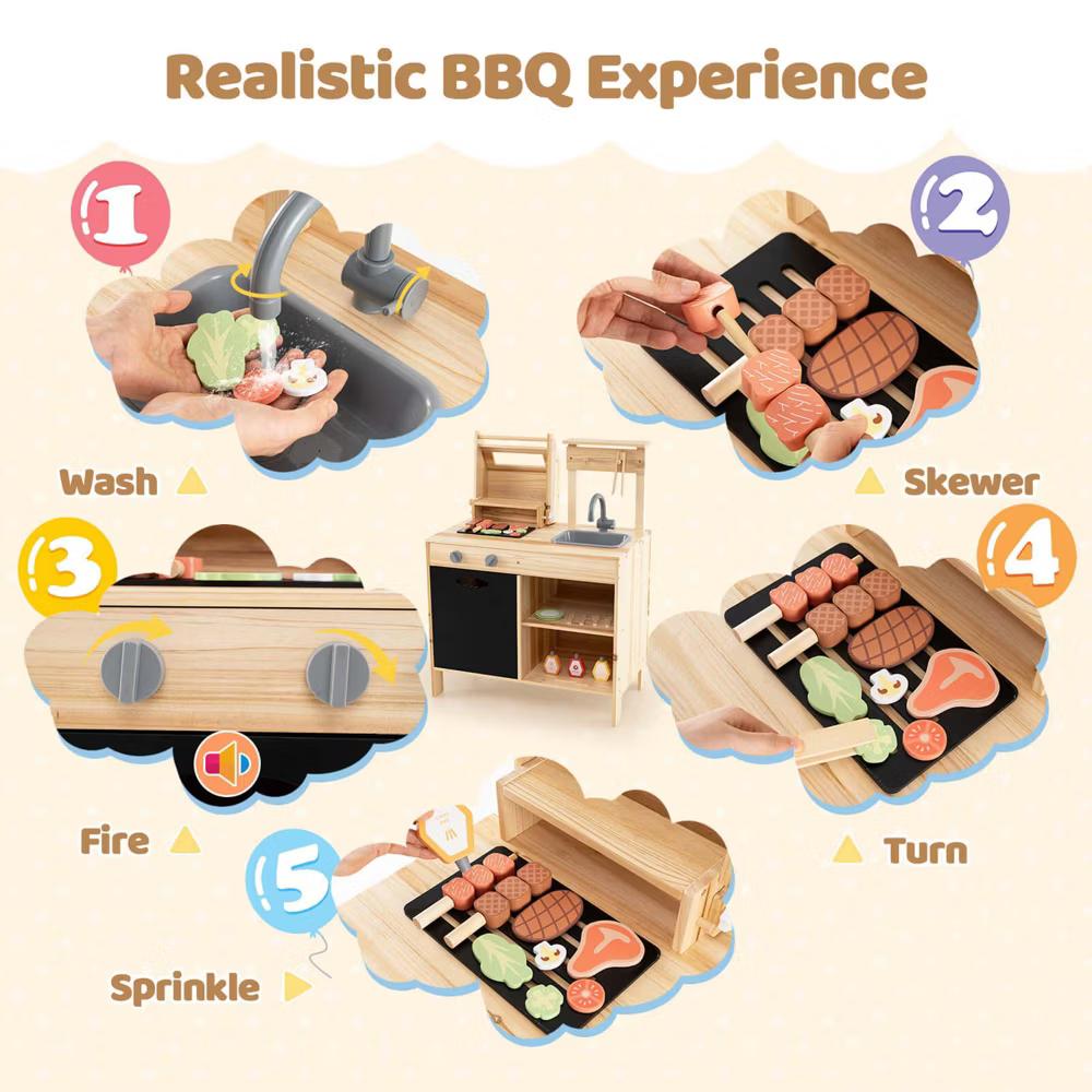 Wooden Barbecue Grill Playset with Play Food Grilling Tools & Accessories - Image 8