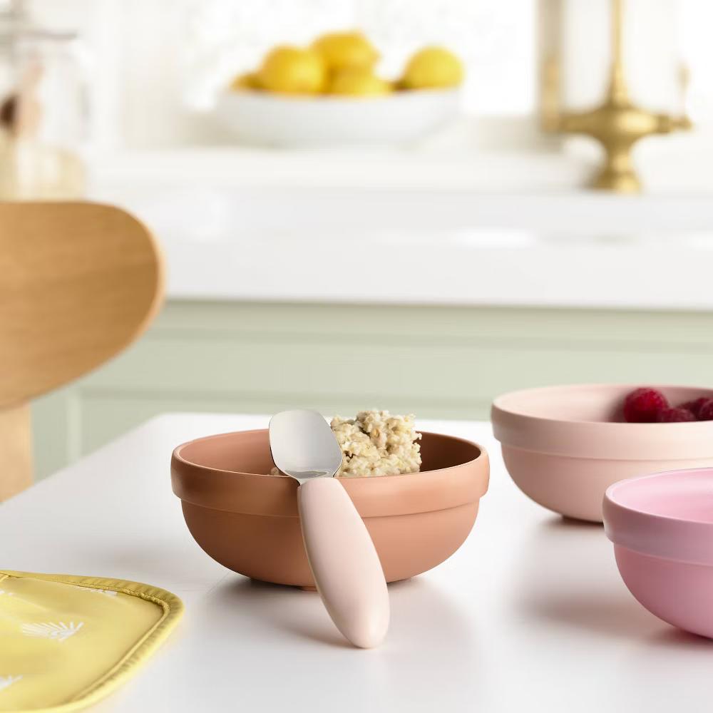 Bowls - 3pk - Rust/Pink - Solid Pattern, 5" Diameter, Round Shape, Baby Bowls - Image 4