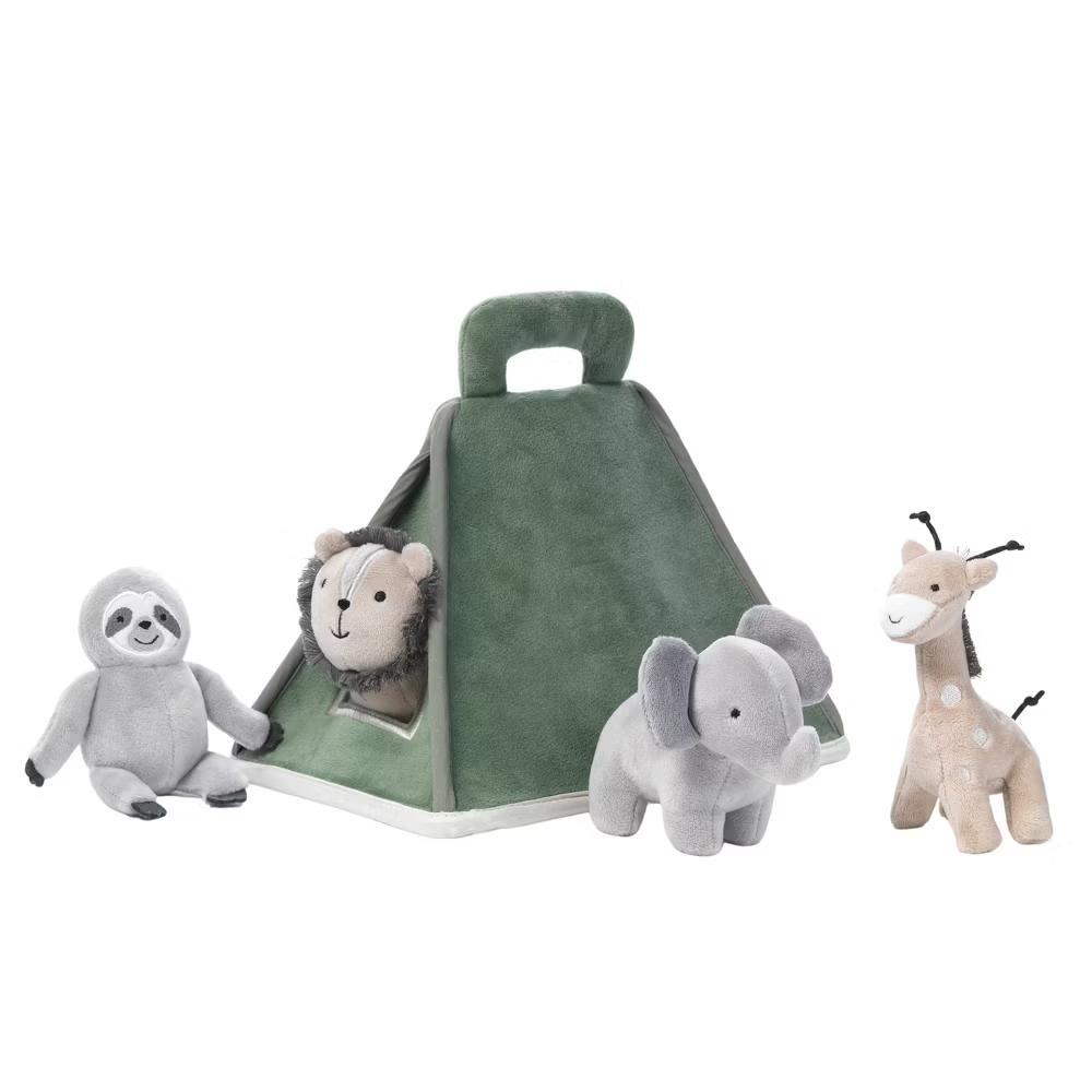 Interactive Plush Safari/Jungle Green Tent with Stuffed Animal Toys - Image 4