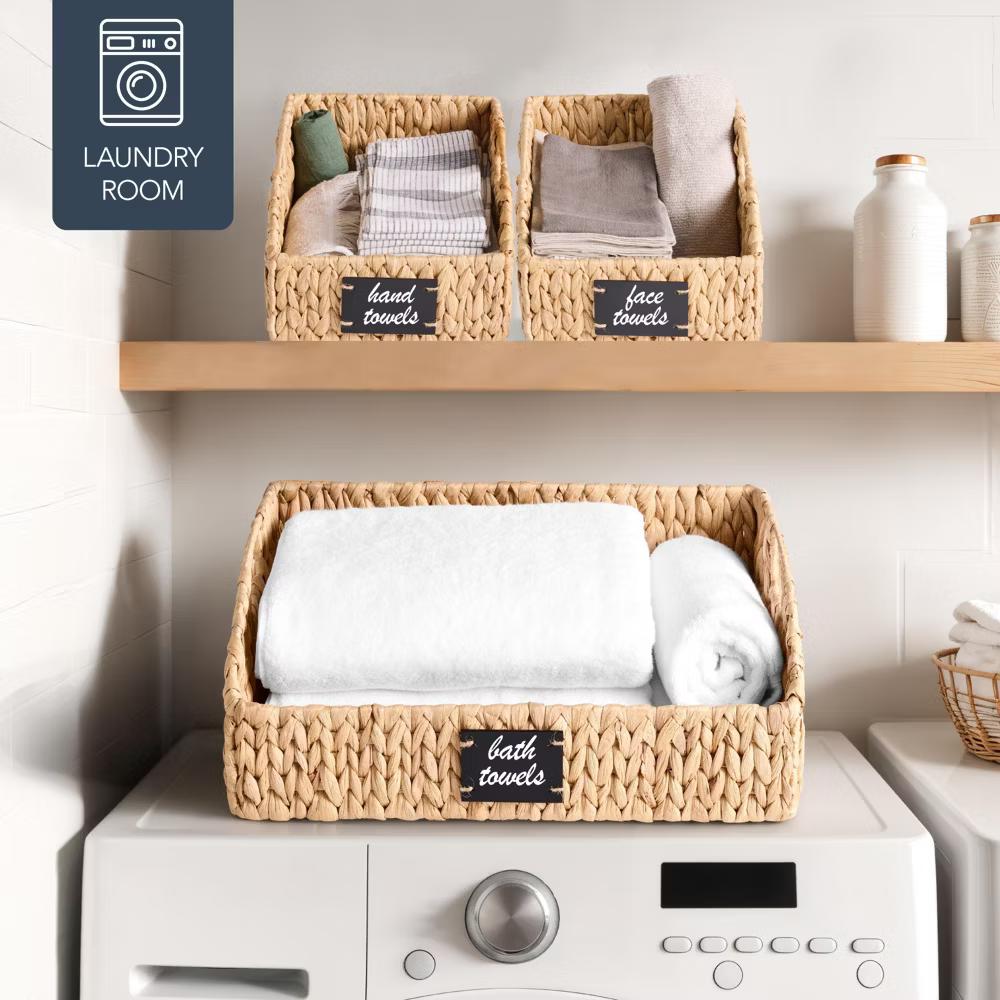 Hyacinth Angled Pantry Storage Baskets W/ Handles, Chalkboard & Marker - Image 15