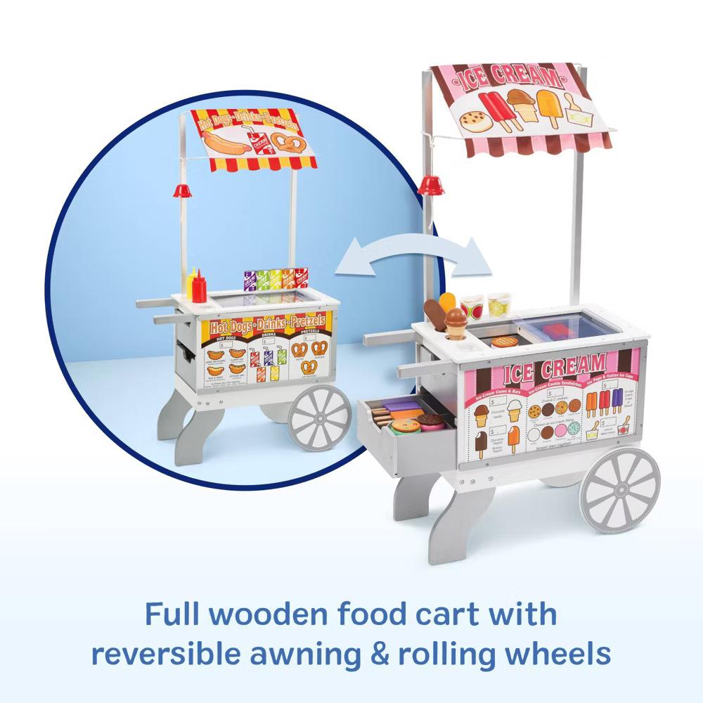 Wooden Snacks and Sweets Food Cart - 40+ Play Food pc, Reversible Awning: Educational Play Kitchen - Image 8