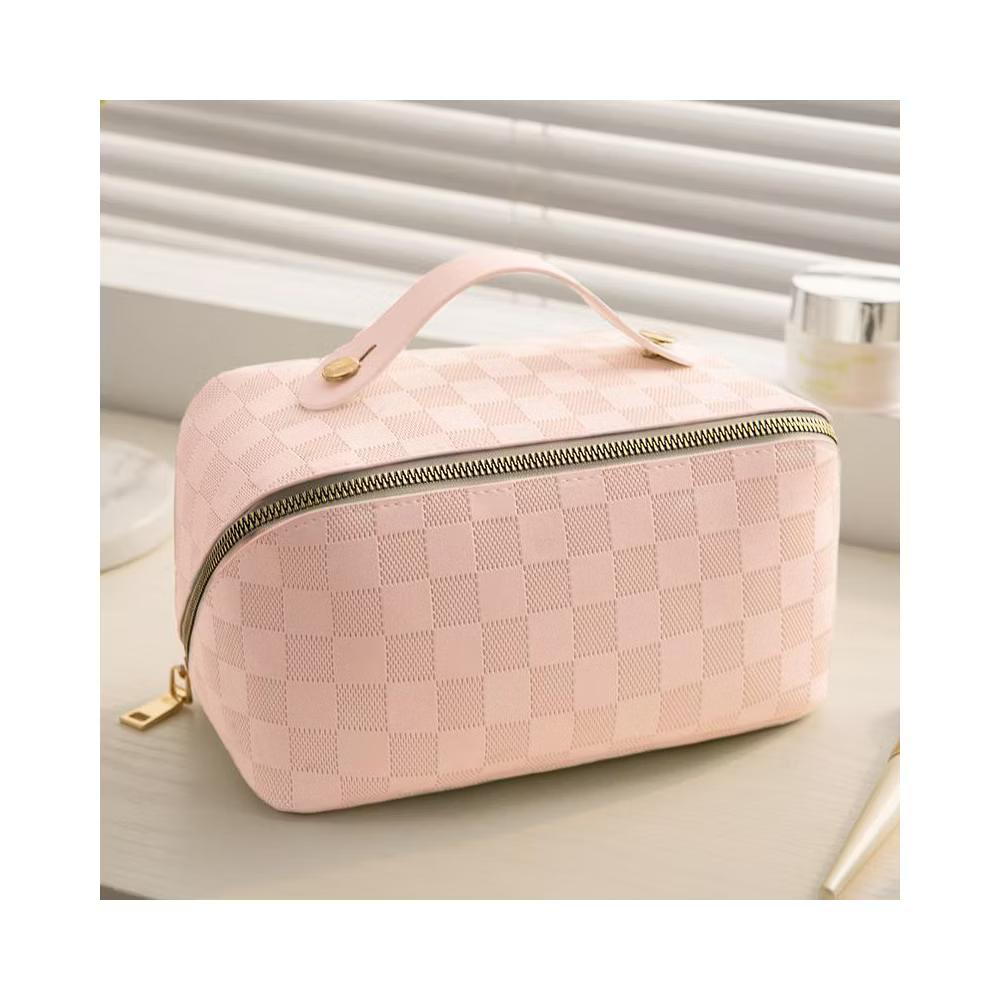 Checkered Makeup Bag, Large Capacity Cosmetic Bag with Handle, Portable Waterproof Travel Toiletry Organizer for Women - Image 14