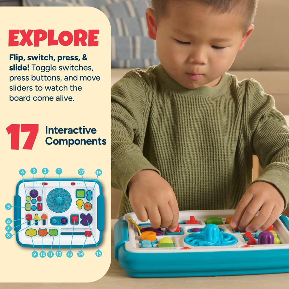 Explore & Glow Busy Board – Interactive Toddler Activity Board with Lights, Sounds, Switches and 3 Play Modes, Ages 1-4+ - Image 7