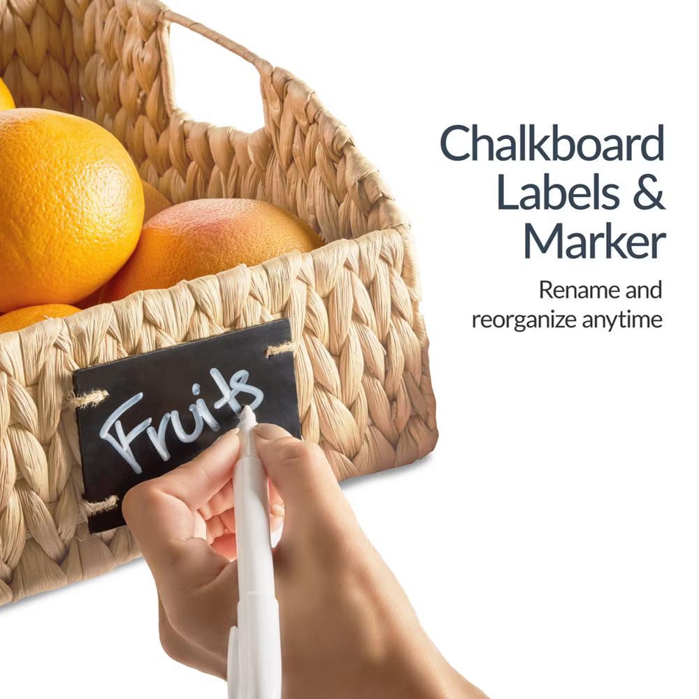Hyacinth Angled Pantry Storage Baskets W/ Handles, Chalkboard & Marker - Image 17