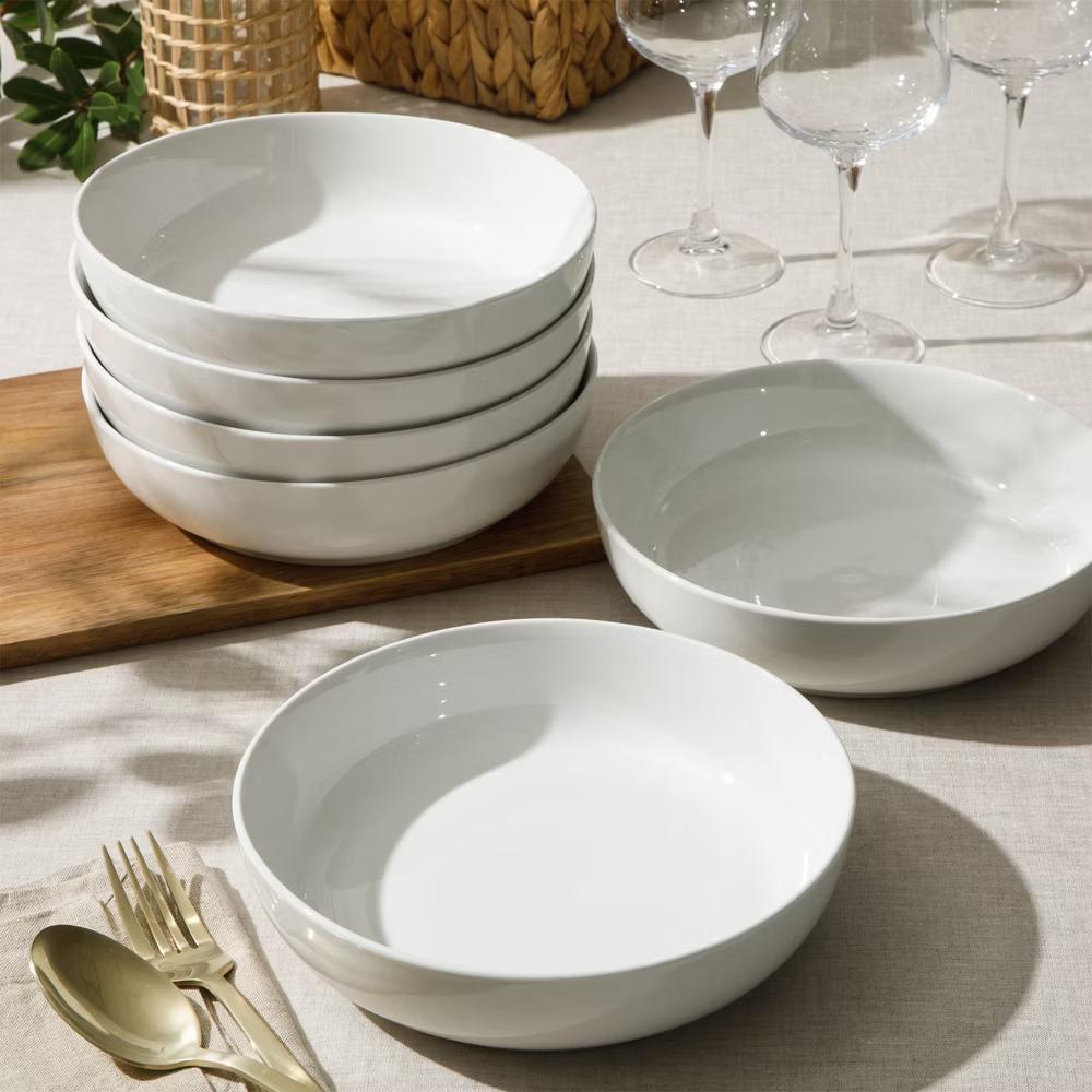 Zen Buffet 6-Piece 41oz Large Pasta Bowls Porcelain Ceramic Chip and Scratch Resistant Shallow Bowls Set, White - Image 2