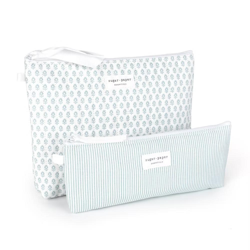 Sugar Paper Essentials 2pk Fabric Pouch Blue Floral/Blue Stripe