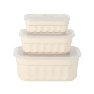 Martha Stewart Broadbrook 6 Piece Stoneware Meal Prep Container Set with Lids, Food Storage Bakeware, Ovenµwave&Dishwasher Safe, Cream