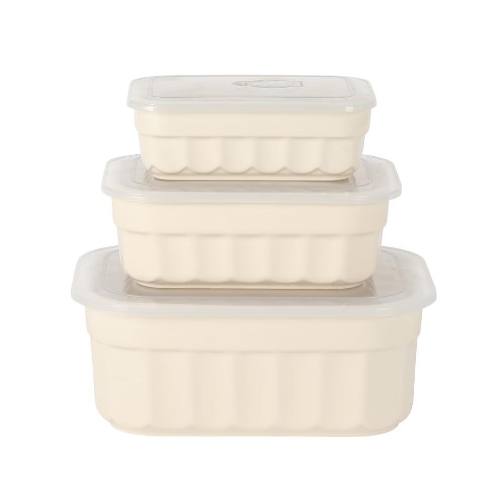 Martha Stewart Broadbrook 6 Piece Stoneware Meal Prep Container Set with Lids, Food Storage Bakeware, Ovenµwave&Dishwasher Safe, Cream