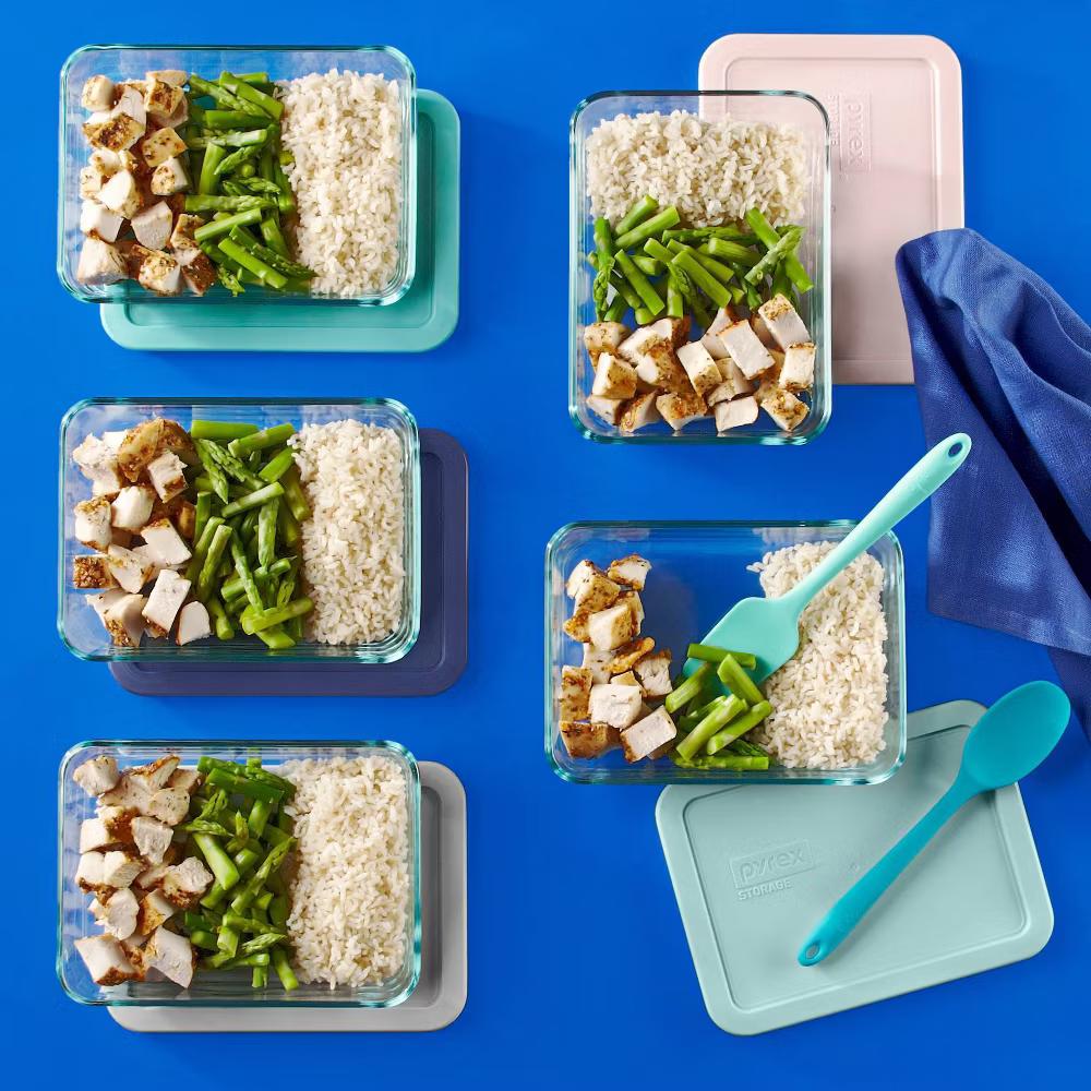 Pyrex 10pc Glass Meal Prep Set: Clear Glass Food Storage Containers with Plastic Lids, Dishwasher-Safe - Image 3