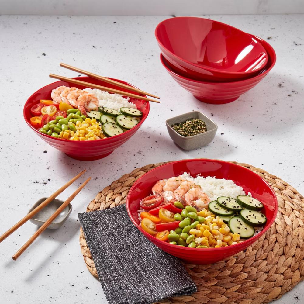 Infuse 4pc 8" Melamine Ramen Bowls Red - Image 6