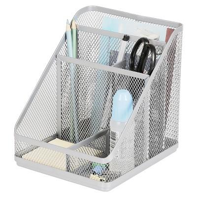 Mesh Medium Desktop Organizer Silver - Steel Desk Tool Holder, Office Supplies, 7"x7"x6" - Image 3