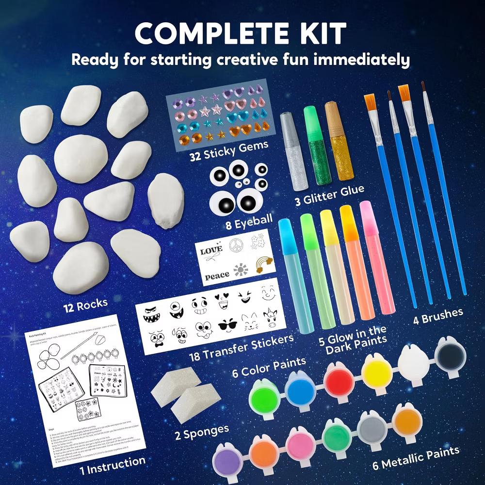 Glow in The Dark Rock Painting Kit for Kids Age 6+, DIY Art Kit, Kids Paint Activity, Arts & Crafts for Boys Girls Birthday Easter Gift - Image 2