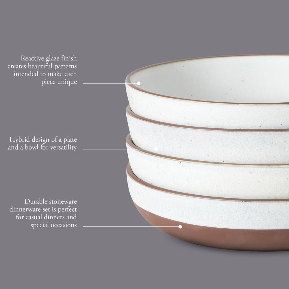 William Crest 4pc 8.5" Stoneware Dinner Bowls, Reactive Glaze, Large Soup/Pasta/Salad, Microwave & Dishwasher Safe - Image 3