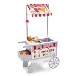 Wooden Snacks and Sweets Food Cart - 40+ Play Food pc, Reversible Awning: Educational Play Kitchen