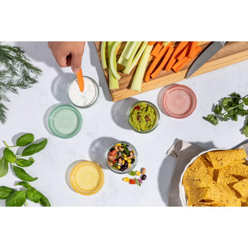 6pc Glass Condiment Color Lock Food Storage Container Set: Microwave & Oven Safe, Multicolored Lids - Image 3