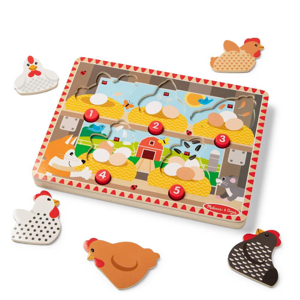 Happy Hens Push to Pop Wooden Puzzle, Montessori-Inspired Toddler Puzzle with Magnetic Pieces - Image 7