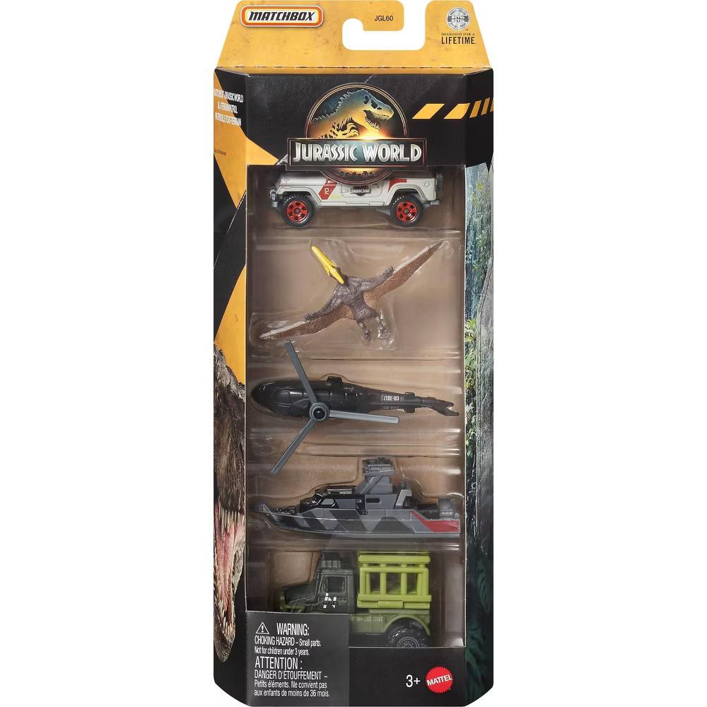 Matchbox Jurassic World Rebirth 5pk 1:64 Scale Die-Cast Toy Cars with 1 Dinosaur (Styles May Vary) - Image 5