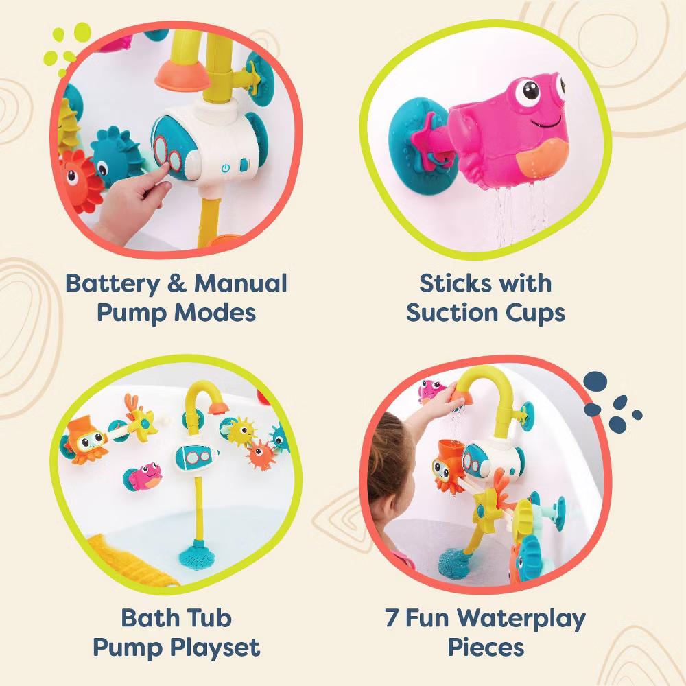 Bath Pump Toy & Drip Cups - Wonder-Full Waterworks: Kids Water-Spinning Squirting Toy, Fine Motor Skill Development - Image 9
