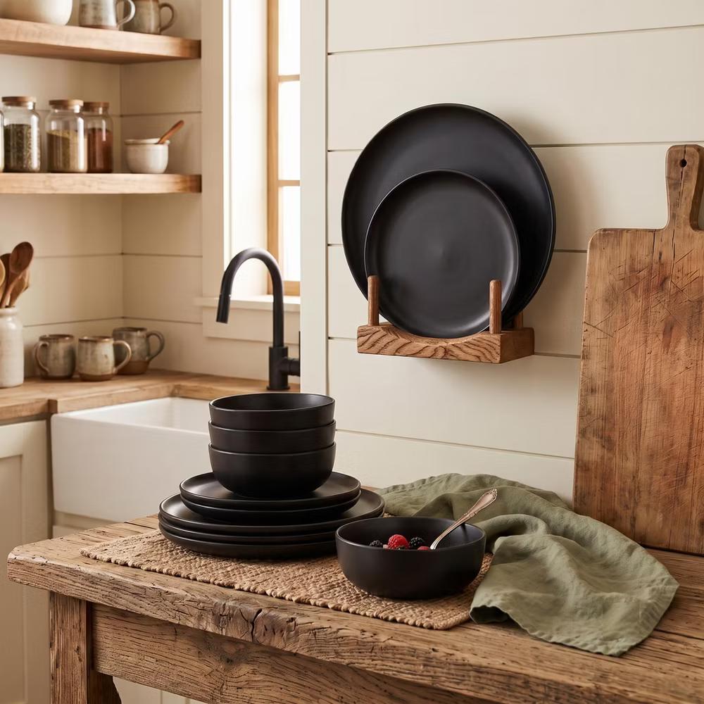 GreenElevate Stoneware Elegance 12-Piece Dinnerware Set for 4, Plates&Bowls, Microwave & Dishwasher Safe, Non-Toxic Matte Glaze, Stackable Kitchenware - Image 14