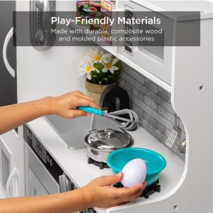 Wooden Play Kitchen for Kids, Pretend Play Cooking Set with Accessories, Ages 3+ - Chalk