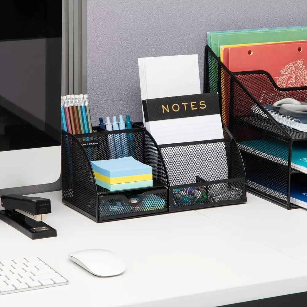 Desktop Organizer, File Storage, Accessory Storage, Workspace, Office, Metal Mesh, 11"L x 5.5"W x 5"H, Black - Image 2