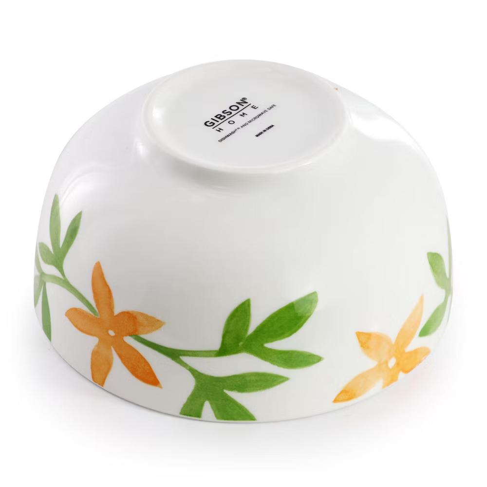 Floral 2 Piece Fine Ceramic Cereal Bowl Set in Orange - Image 3