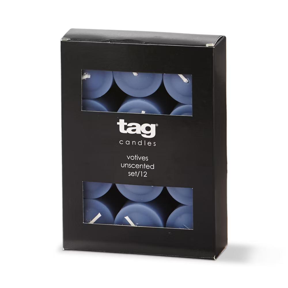 Color Studio Votive Candles Set of 12 Slate Blue Smokeless Paraffin Wax Burn Time 5 Hrs.