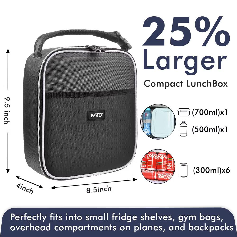Small Insulated Lunch Tote Bag for Adult Kid, Leak-proof Portable Lunch Box for Man Woman with Dual Zipper Closure, 8.5x4x9.5 Inches - Image 4