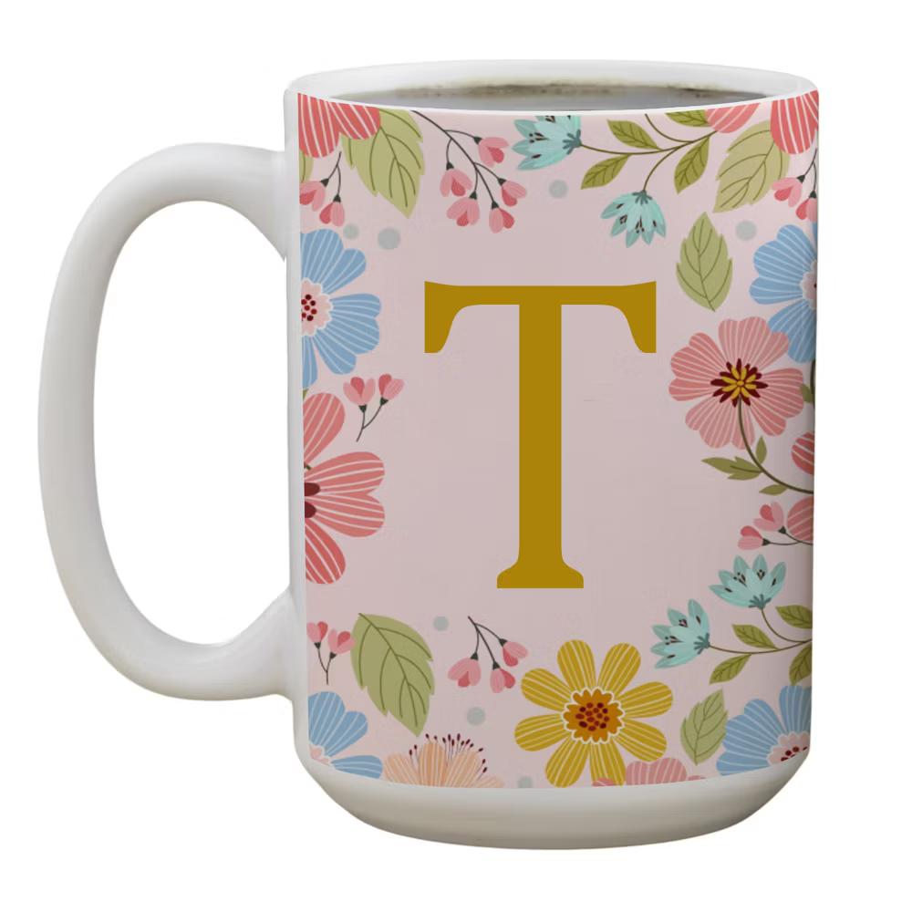 Personalization Mall Flowery Initial Personalized Coffee Mug Gold/Pink - Image 22