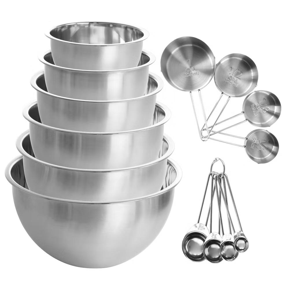 MegaChef 14 Piece Stainless Steel Measuring Cup and Spoon Set with Mixing Bowls - Image 2