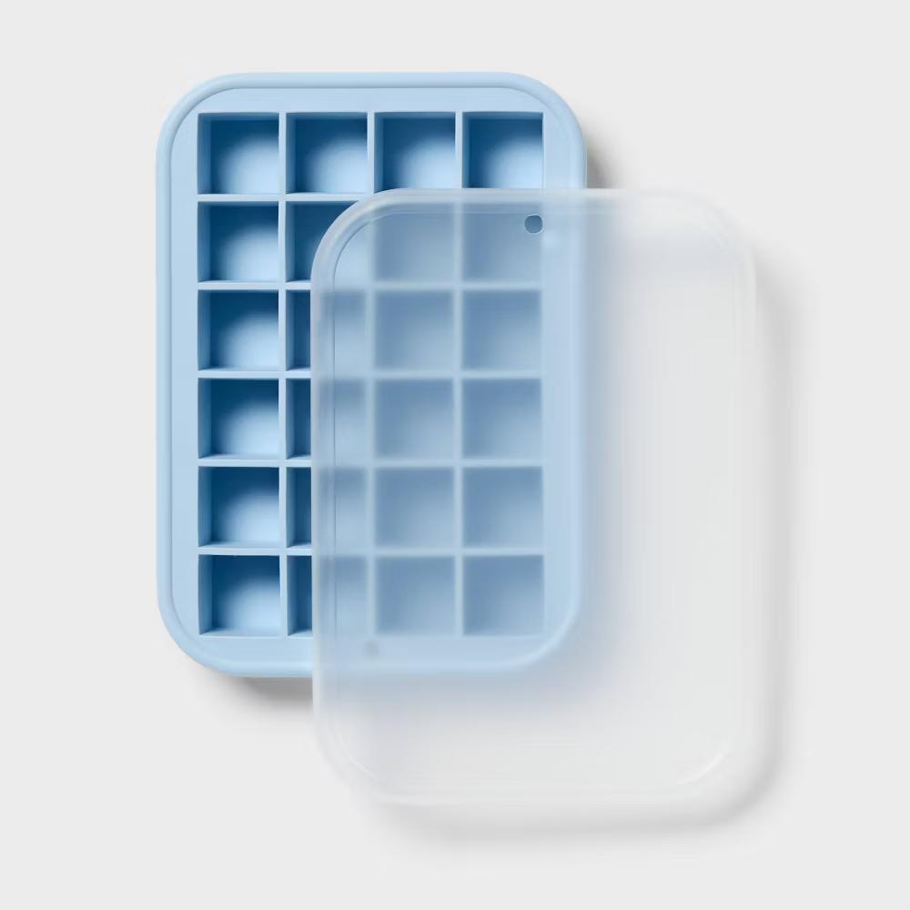 Silicone Ice Cube Tray with Lid Blue - Image 2