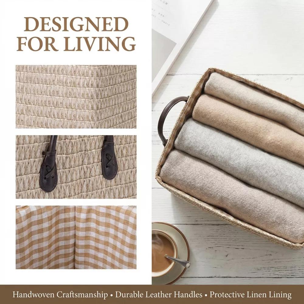 Woven Storage Basket for Clothes Shoes Organizer Bin with Handles - Image 6