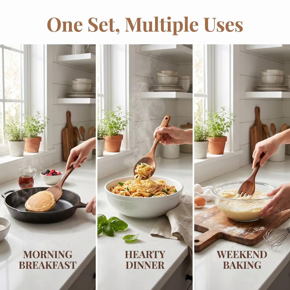 Essential Wood Solid Color Kitchen Gadgets Utensils for Home Cooking or Gift 6Pcs - Image 8