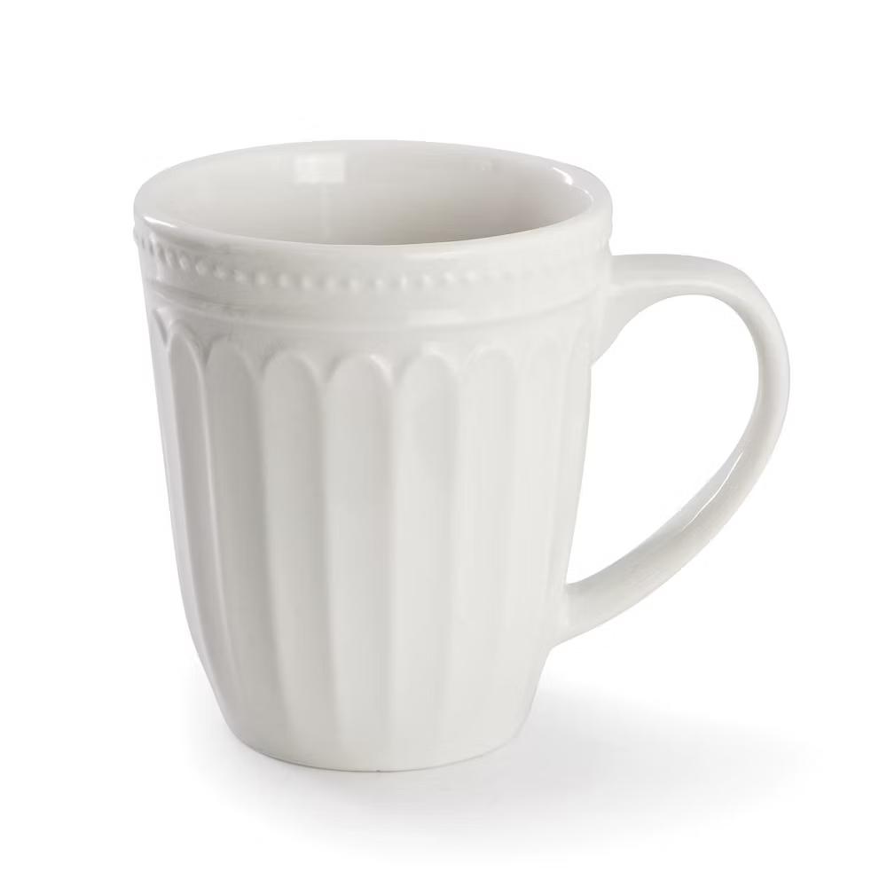 Embossed Arch and Dot Stoneware Dinnerware Set in White - Image 12