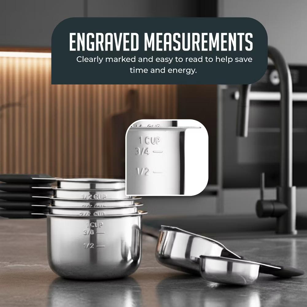 Magnetic Measuring Cups Set, 7Pc Heavy Duty Stainless Steel Nesting Measuring Cup with Easy to Read Engraved Markings for Dry & Liquid Ingredients - Image 4