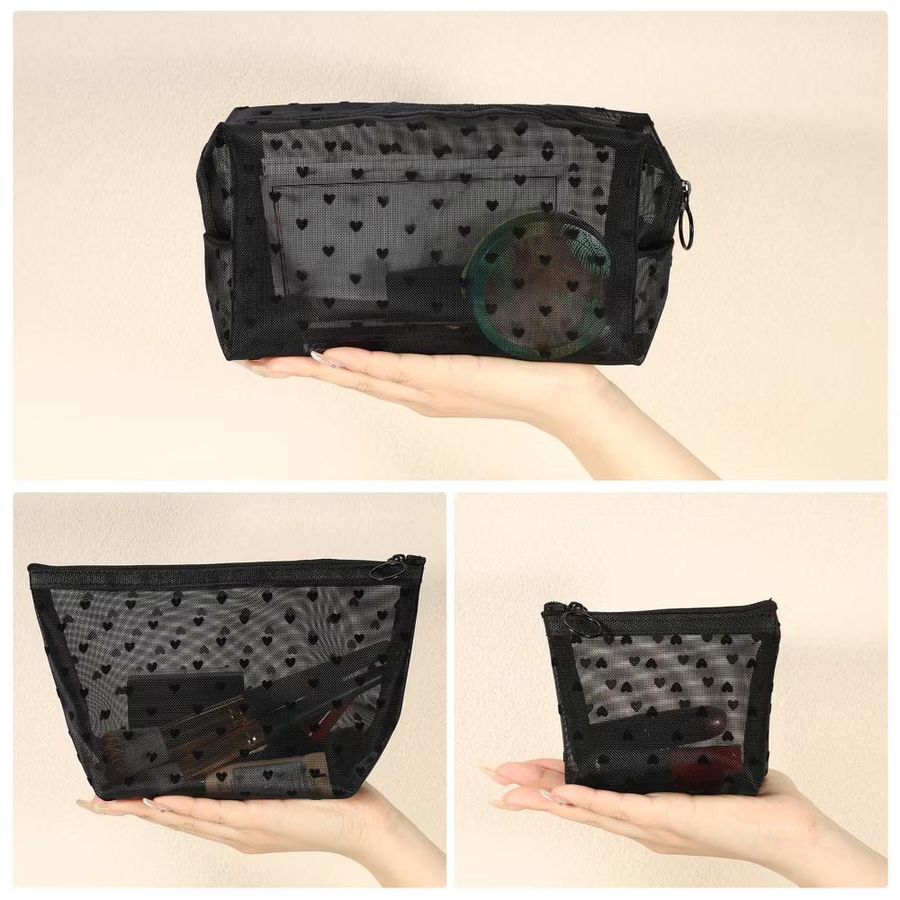 Nylon Heart Shape Print Mesh Clear Makeup Bags 3 Pcs - Image 11