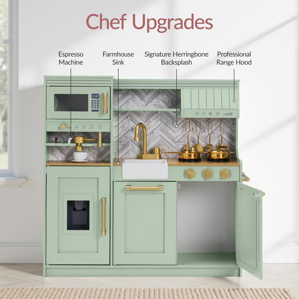 Wooden Toddler Kitchen Playset with Espresso Machine, Toy Storage and 17 Accessories - Pink - Image 11