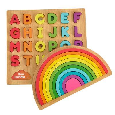 Rainbow & ABC Wooden Puzzle Set (2-Pack) - Kids Learning Puzzles Ages 3+ - Image 4