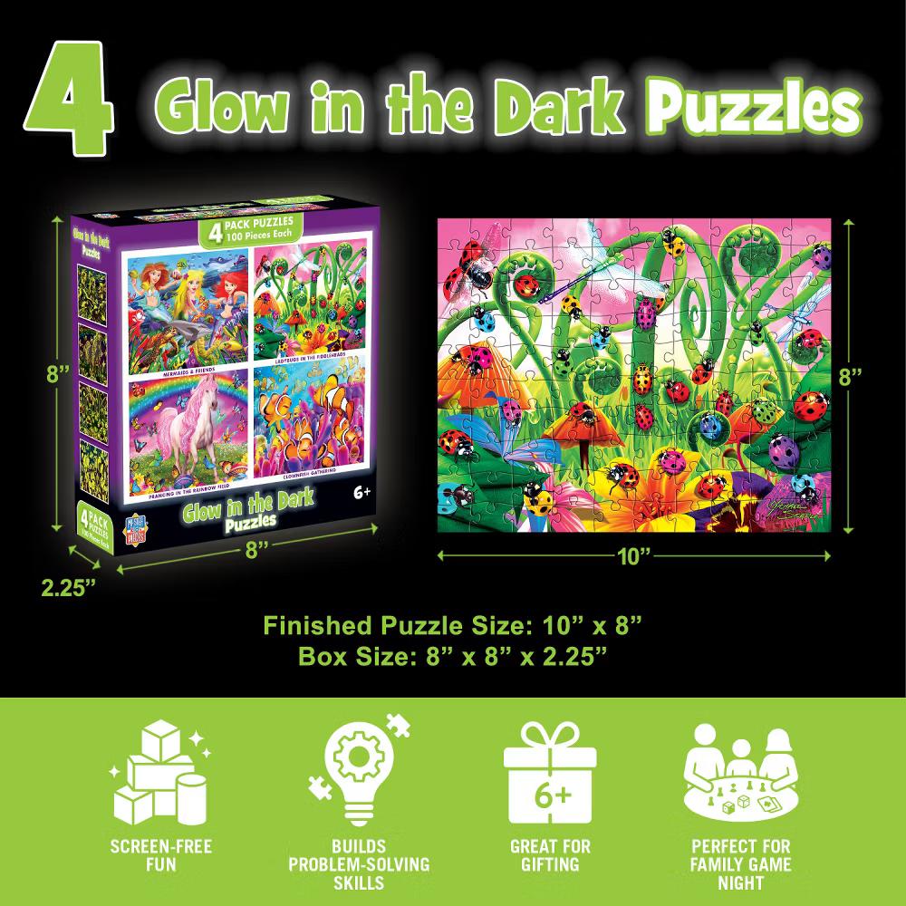 Glow in the Dark 100 Piece Puzzle Set - Educational Fun 4-Pack - Image 12