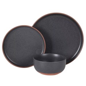 Abbey Circle 12 Piece (Service for 4) Plates and Bowls Reactive Matte Glaze Dishes Stoneware Ceramic Dinnerware Set