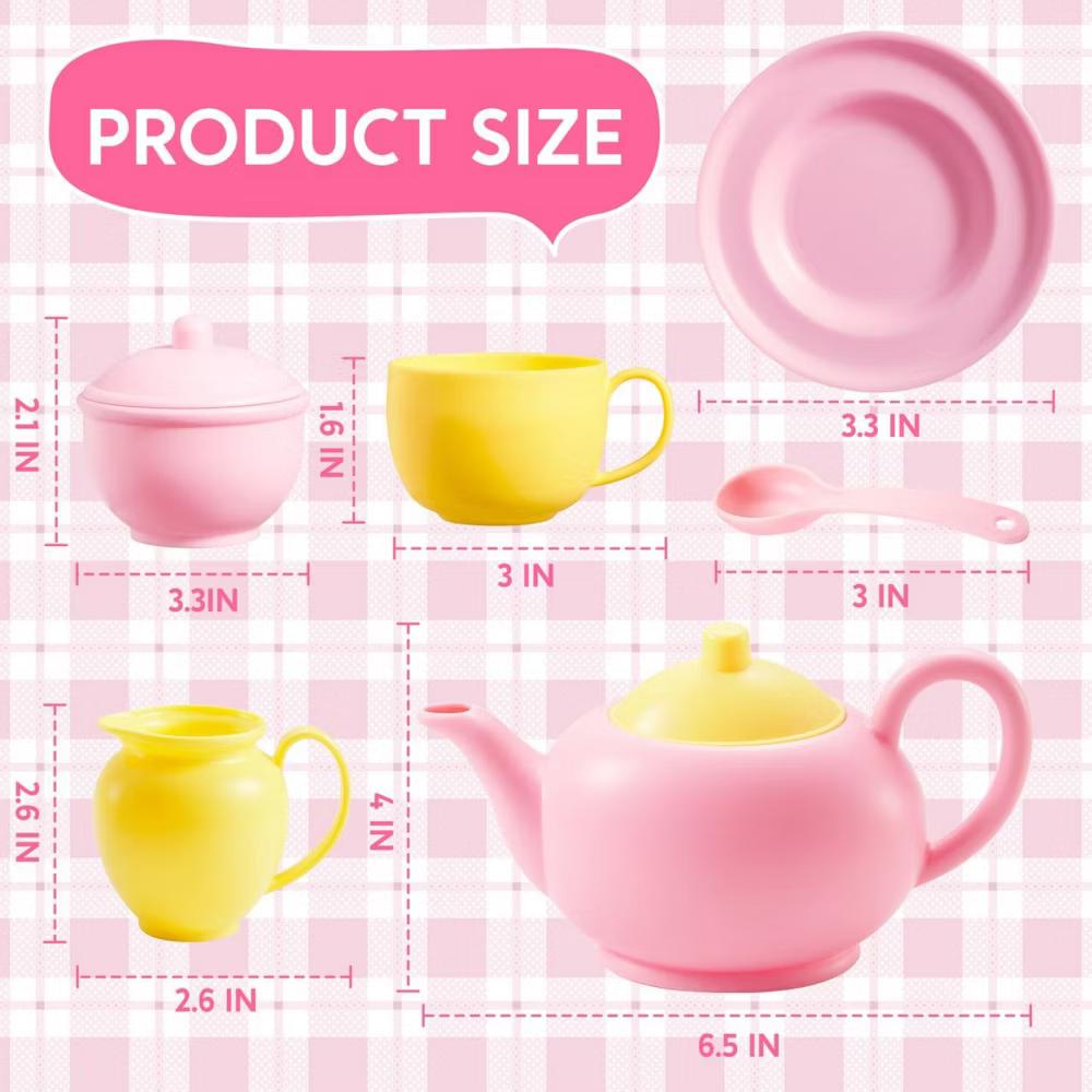 18PCS Toy Tea Set,Pretend Play Tea Party Set, Play Food Accessories Pink Tea Set, Mini Kitchen for Kids, Gifts for Toddler Girls Ages 3 4 5 6 - Image 4