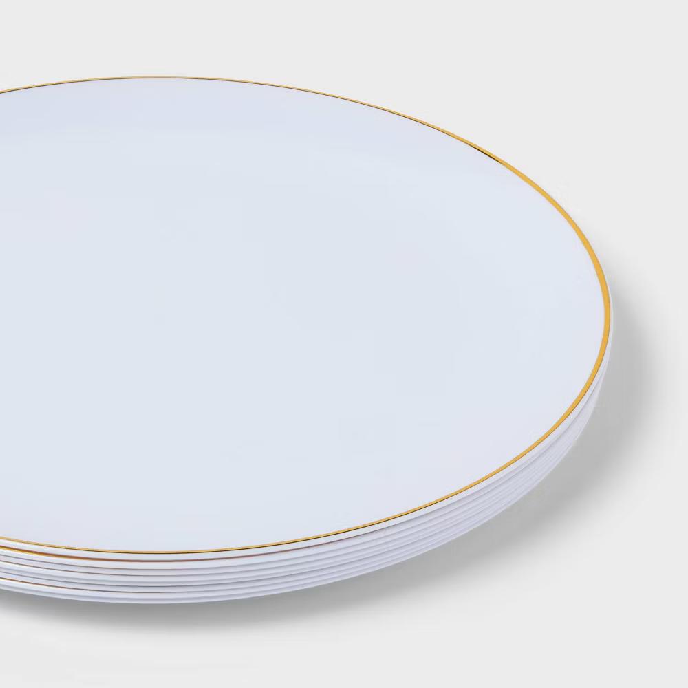 8ct White with Gold Trim Dinner Plastic Plates - "