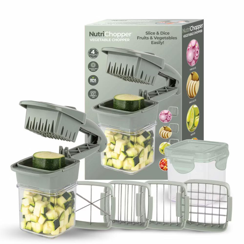 NutriChopper Handheld Vegetable and Fruit Chopper with 4 Stainless Steel Blades & Catch Container - Image 40