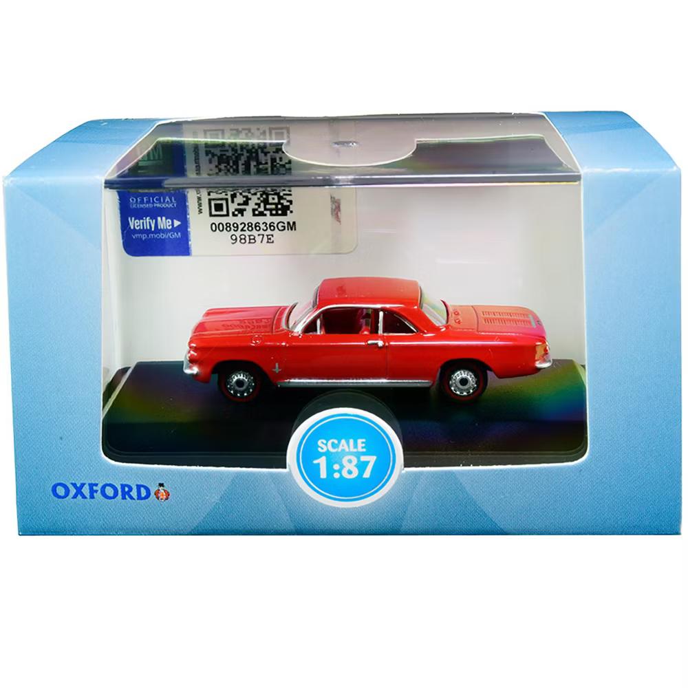 1963 Chevrolet Corvair Coupe Riverside Red with Red Interior 1/87 (HO) Scale Diecast Model Car - Image 3