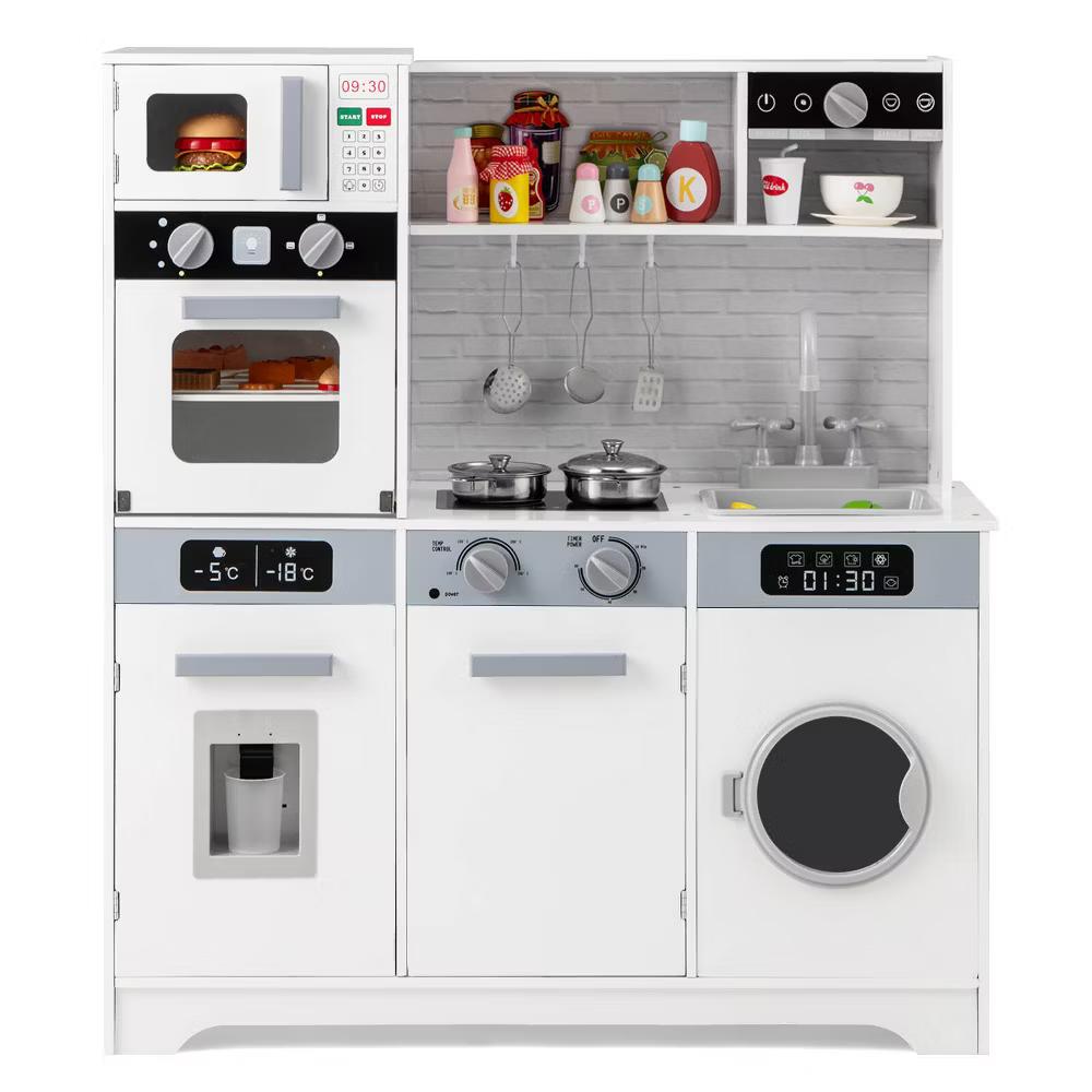 Kids Play Kitchen Toy Set w/ Water Dispenser Sink Faucet Microwave Oven Utensils - Image 4