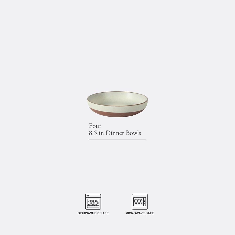 William Crest 4pc 8.5" Stoneware Dinner Bowls, Reactive Glaze, Large Soup/Pasta/Salad, Microwave & Dishwasher Safe - Image 10